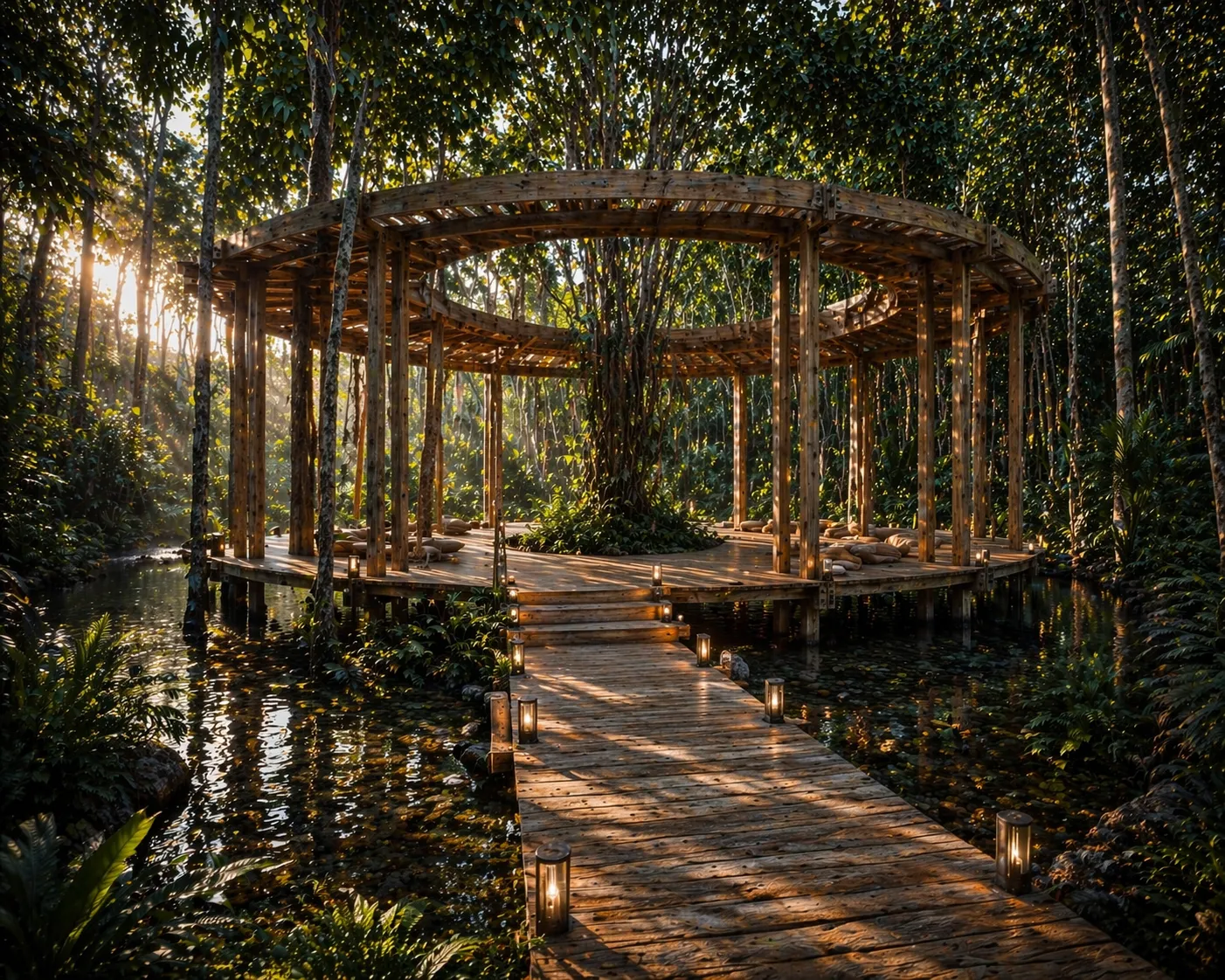 Temazcal ritual con lámpara ceremonial en Joy Tree · TAO — medicina ancestral en la selva de Akumal